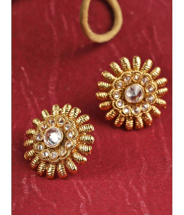 YouBella Gold-Plated Textured Circular Oversized Studs